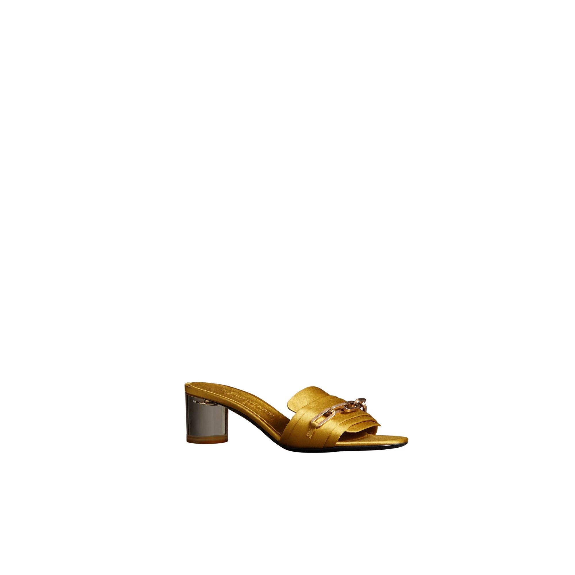 Mules plates à talon en satin à chaîne - Antique Yellow