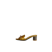 Mules plates à talon en satin à chaîne - Antique Yellow