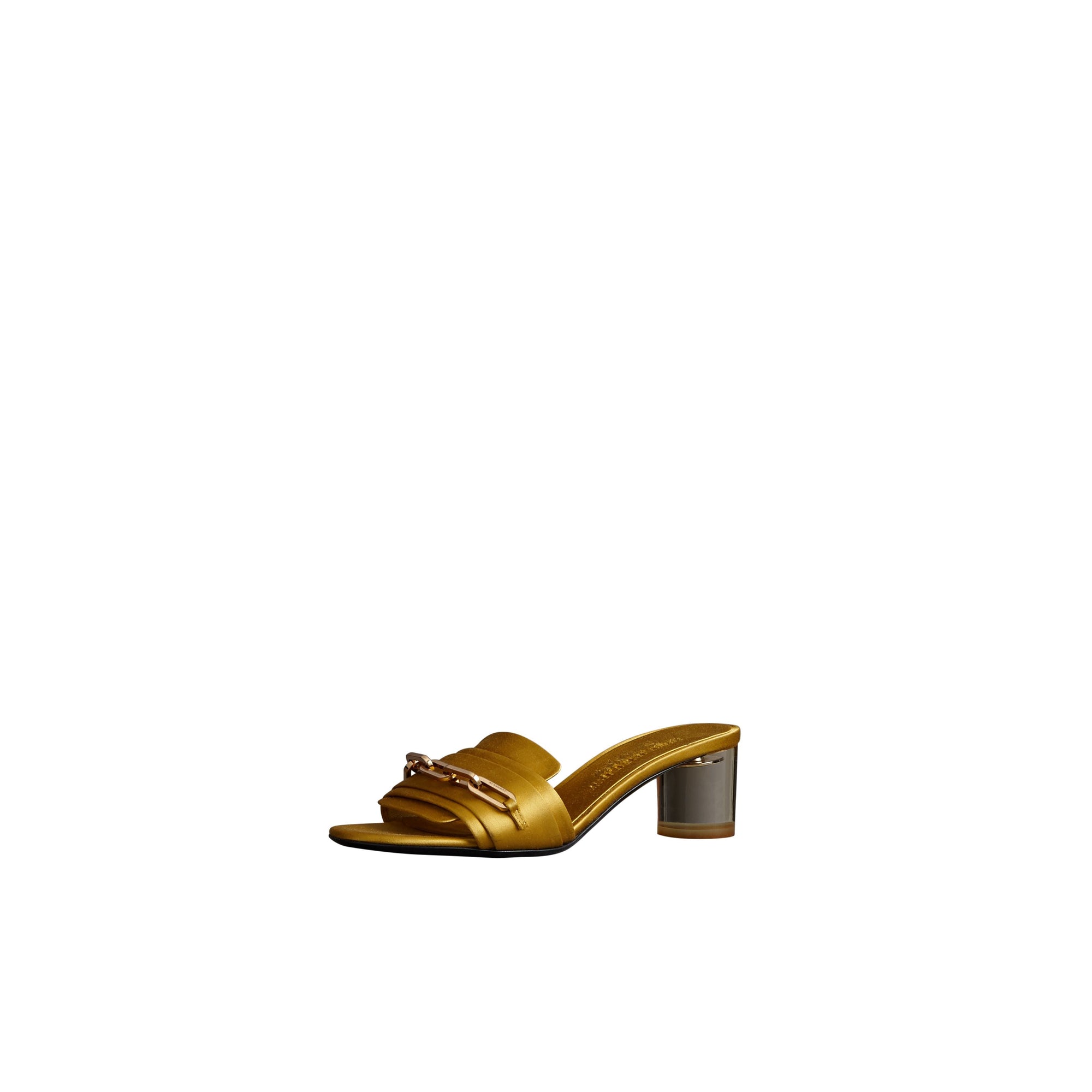 Mules plates à talon en satin à chaîne - Antique Yellow