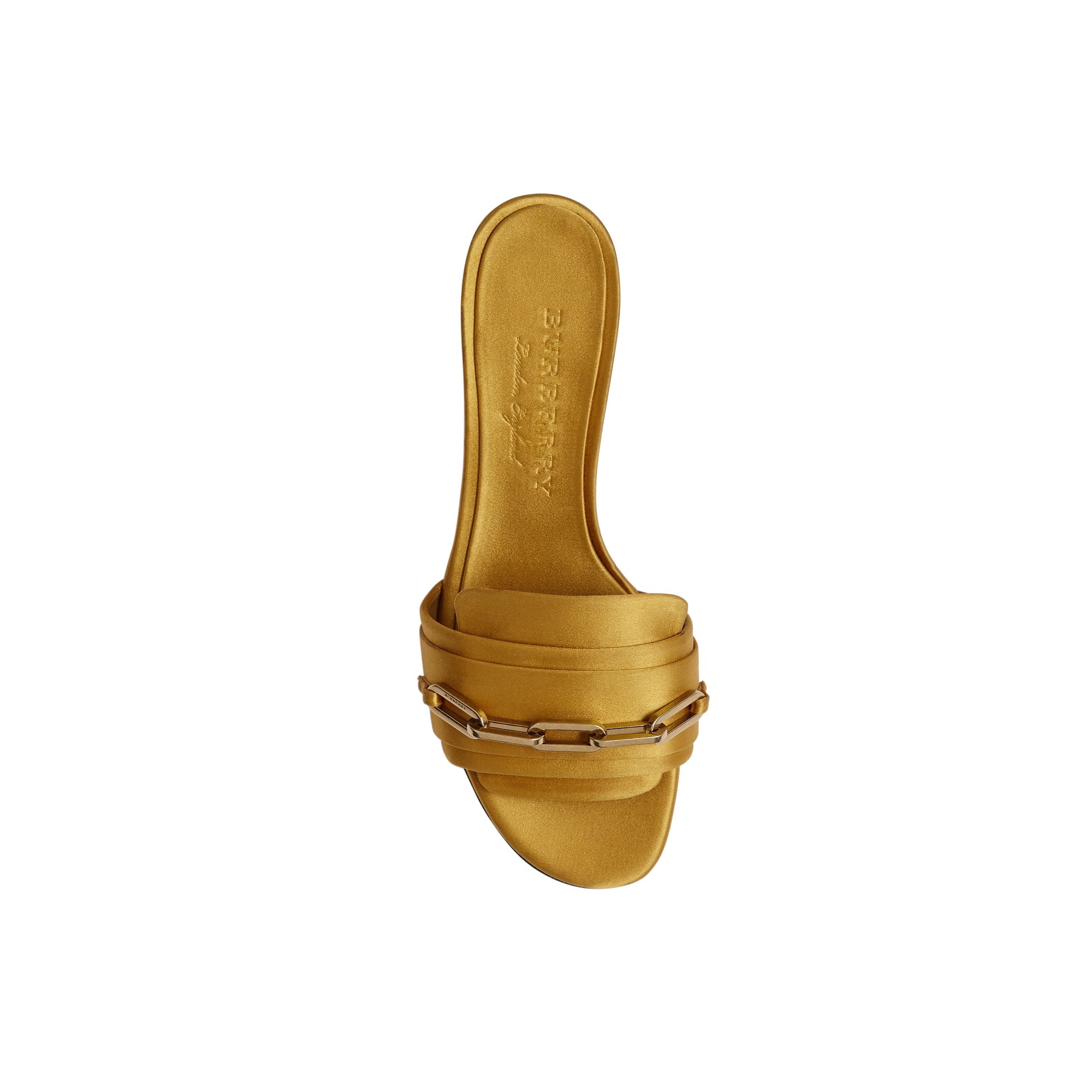 Mules plates à talon en satin à chaîne - Antique Yellow