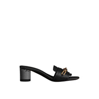 Claquettes à talon en satin à chaîne - Black