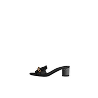 Claquettes à talon en satin à chaîne - Black