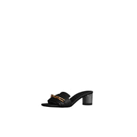 Claquettes à talon en satin à chaîne - Black
