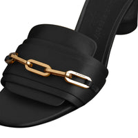 Claquettes à talon en satin à chaîne - Black