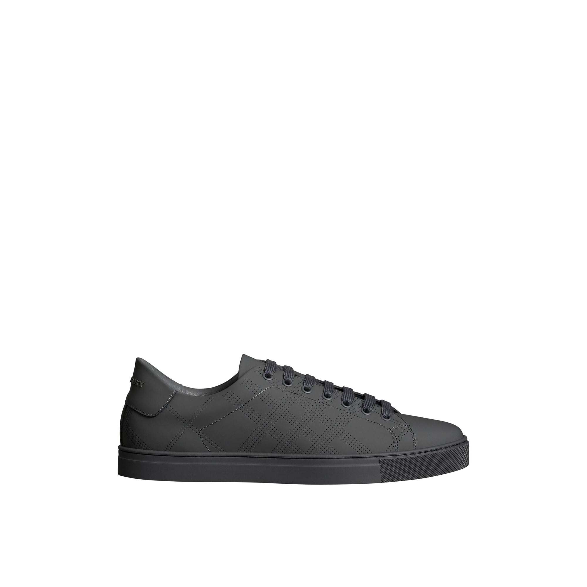 Sneakers en cuir à motif check perforé - Steel Grey