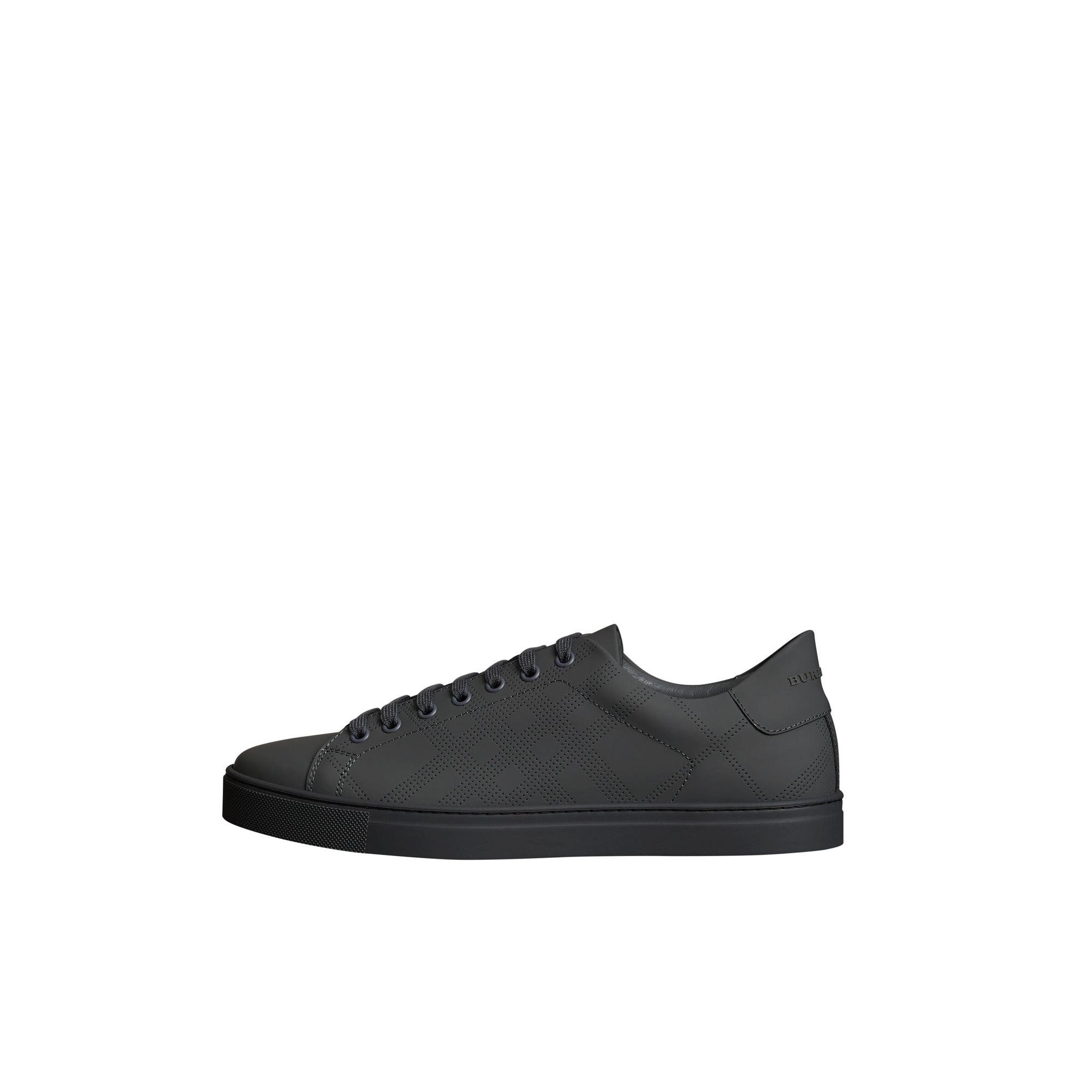 Sneakers en cuir à motif check perforé - Steel Grey