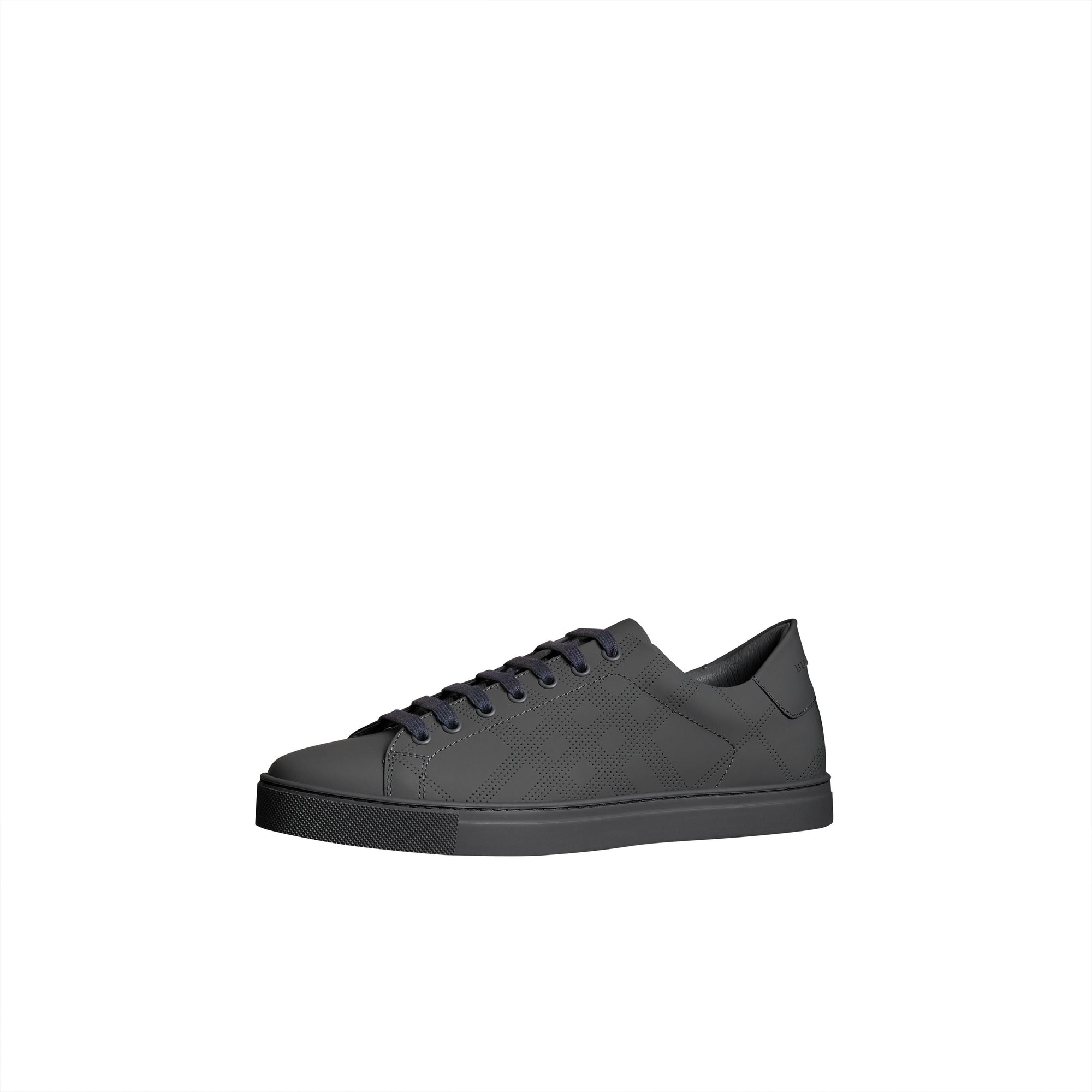 Sneakers en cuir à motif check perforé - Steel Grey