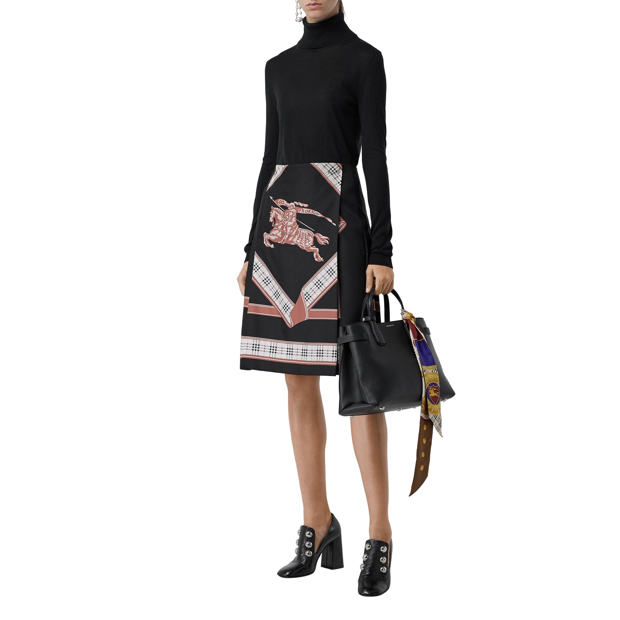 Sac The Banner moyen en cuir et Vintage Check - Black