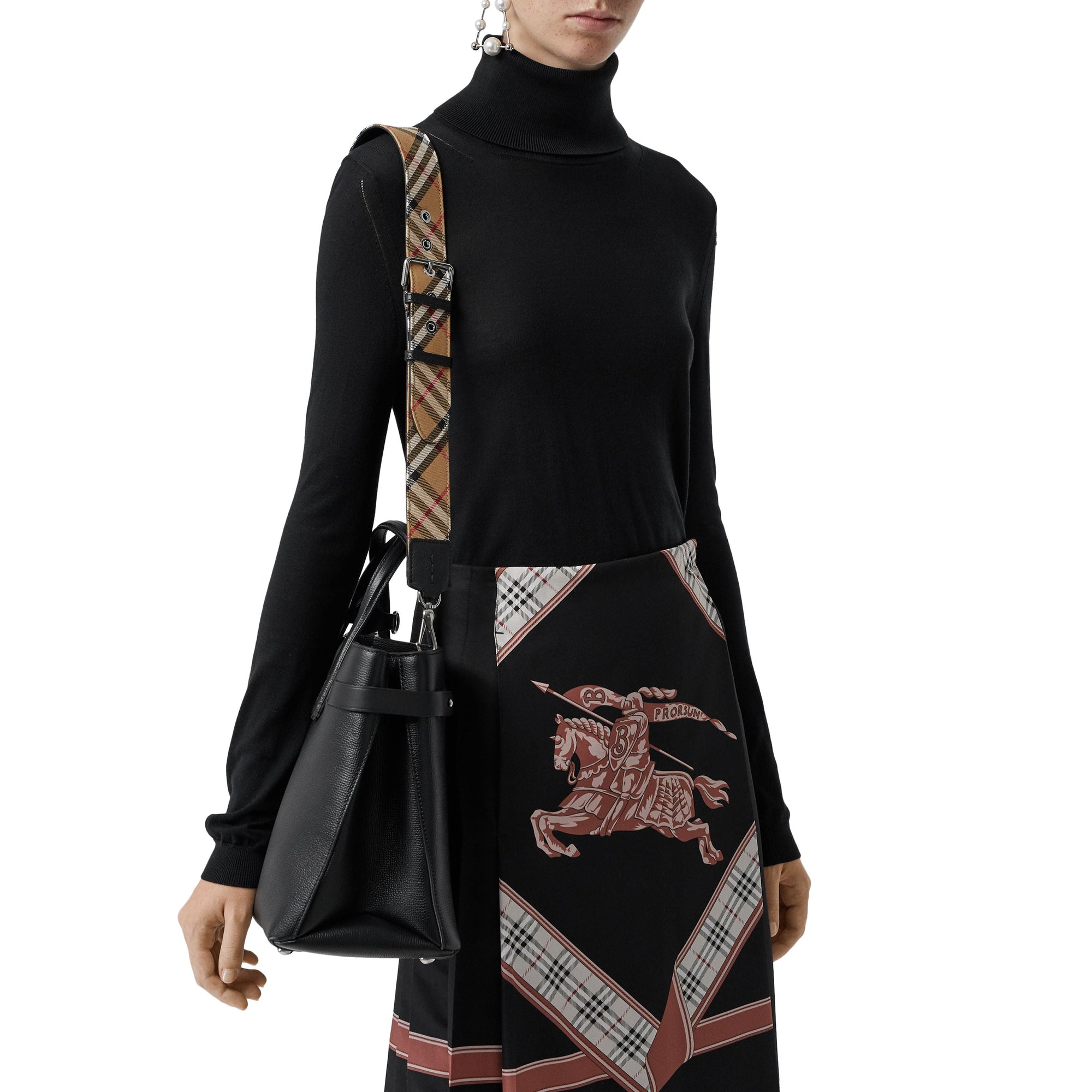 Sac The Banner moyen en cuir avec Vintage Check - Black