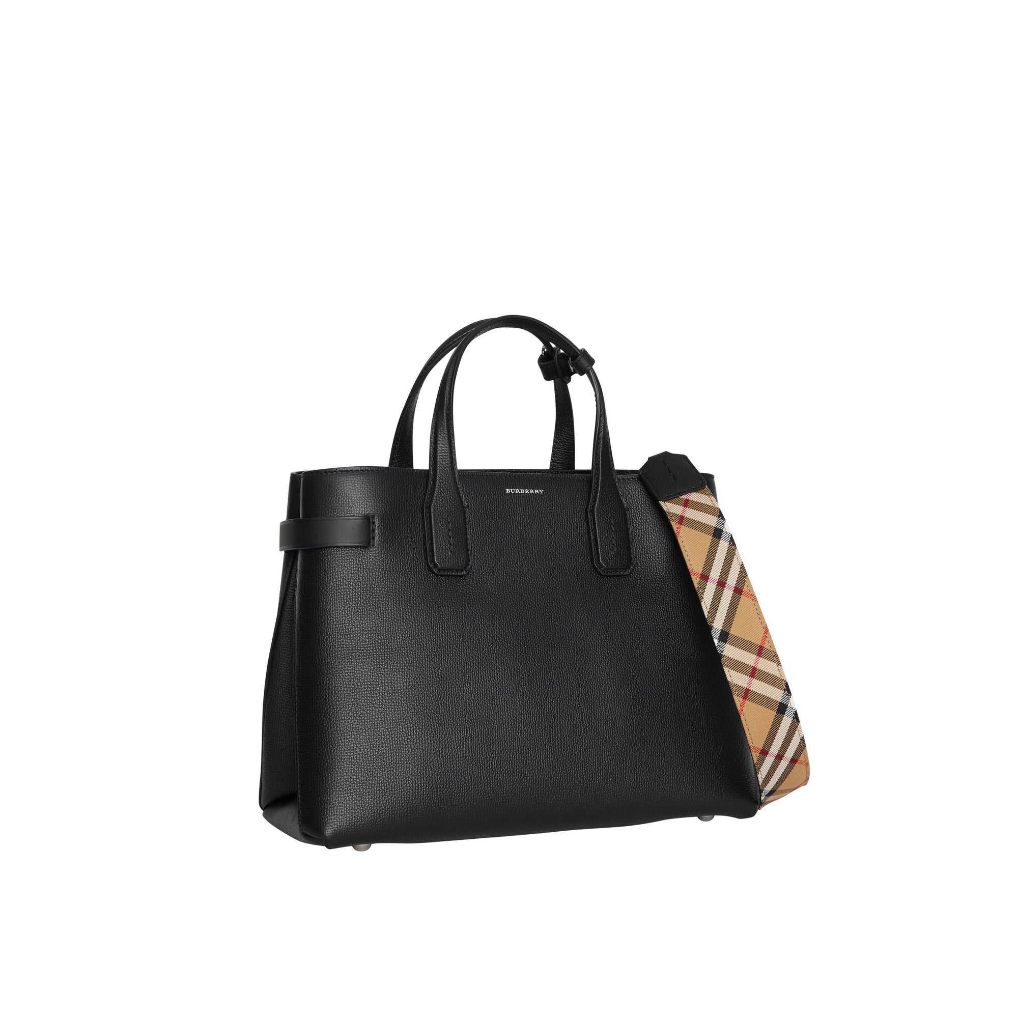 Sac The Banner moyen en cuir avec Vintage Check - Black
