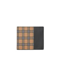 Portefeuille à rabat à micro-motif check en cuir - Antique Yellow & Black