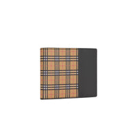 Portefeuille à rabat à micro-motif check en cuir - Antique Yellow & Black