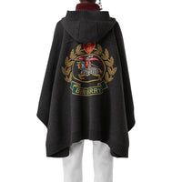 Cape à capuche en laine mélangée avec écusson jacquard - Charcoal