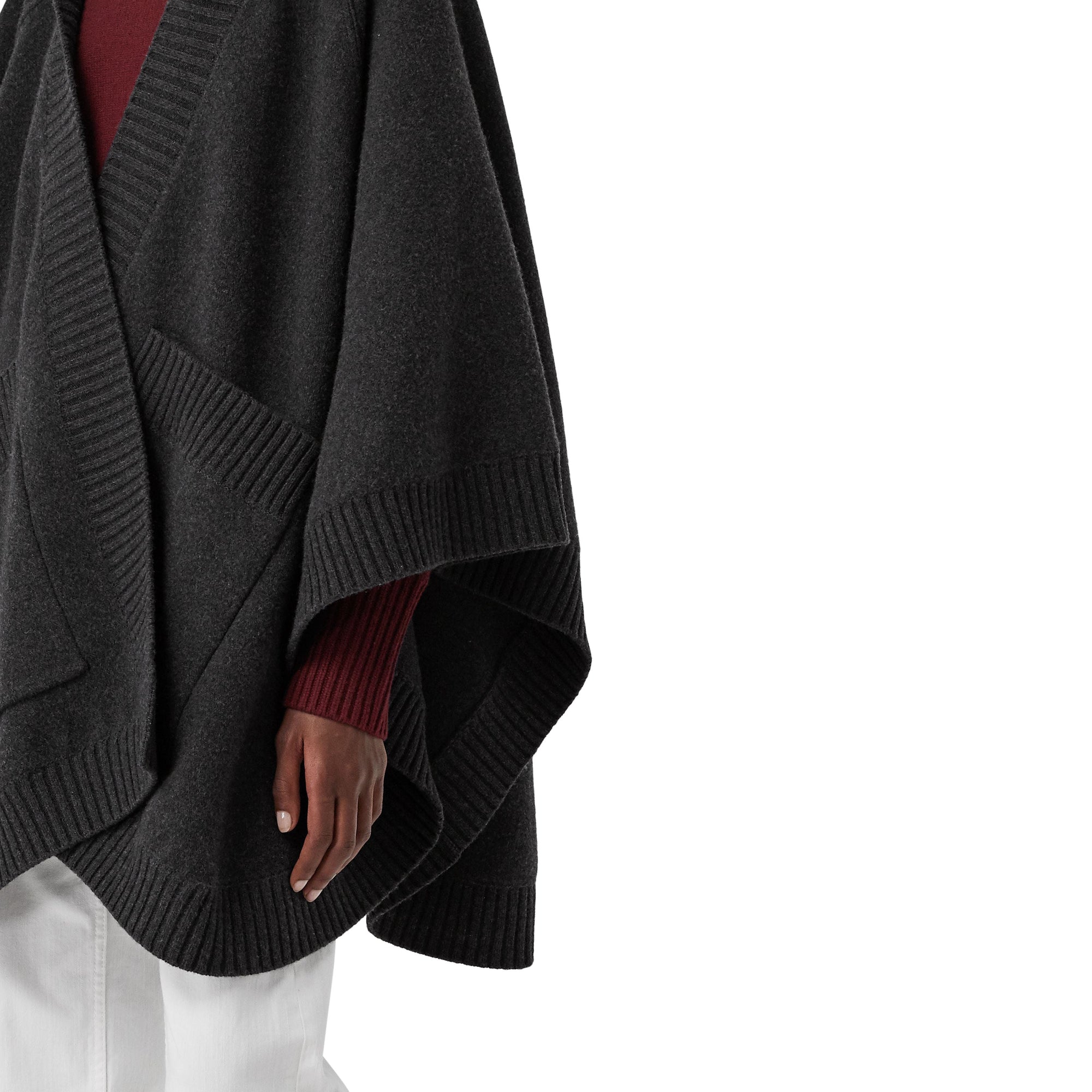 Cape à capuche en laine mélangée avec écusson jacquard - Charcoal