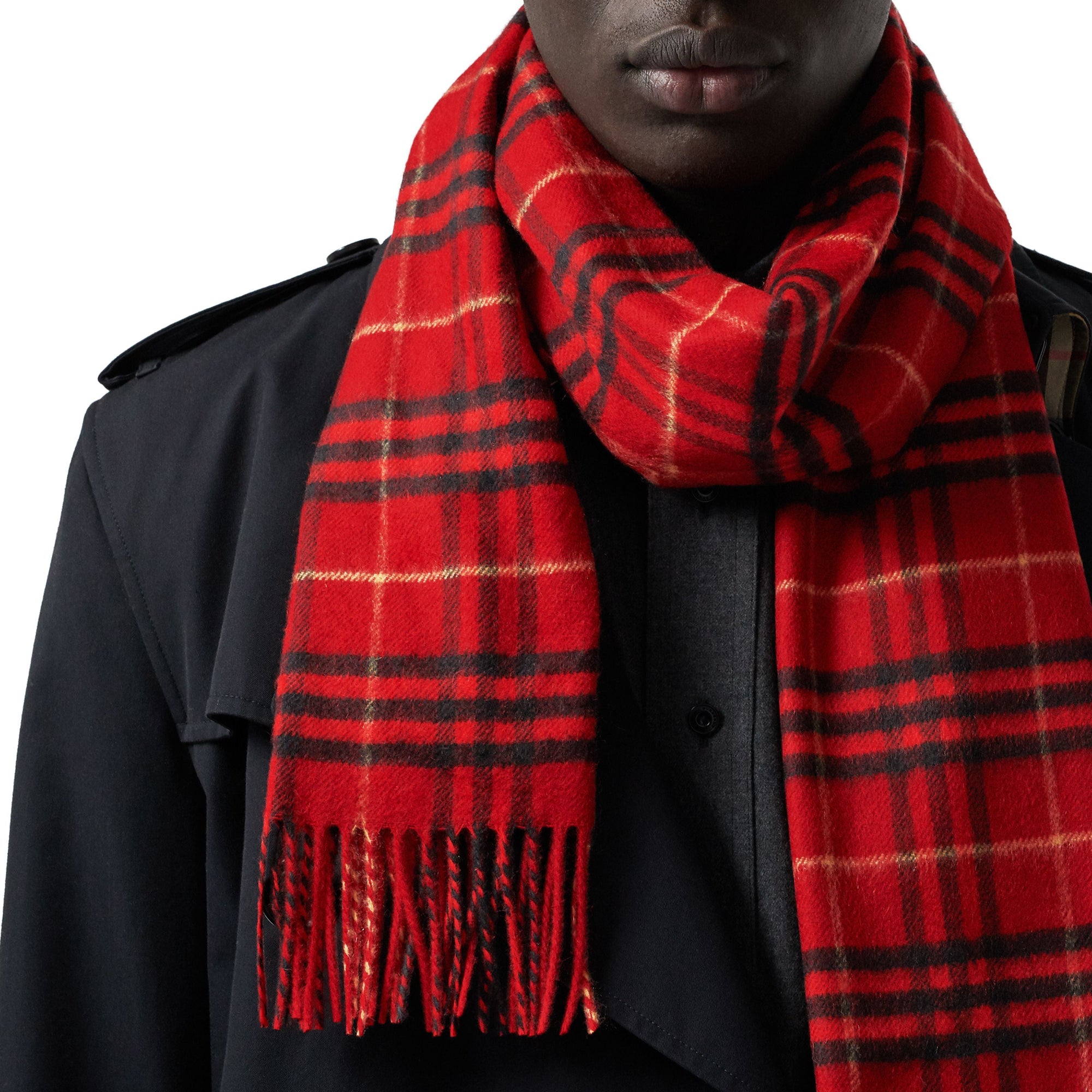 Écharpe classique en cachemire à motif Vintage Check - Military Red