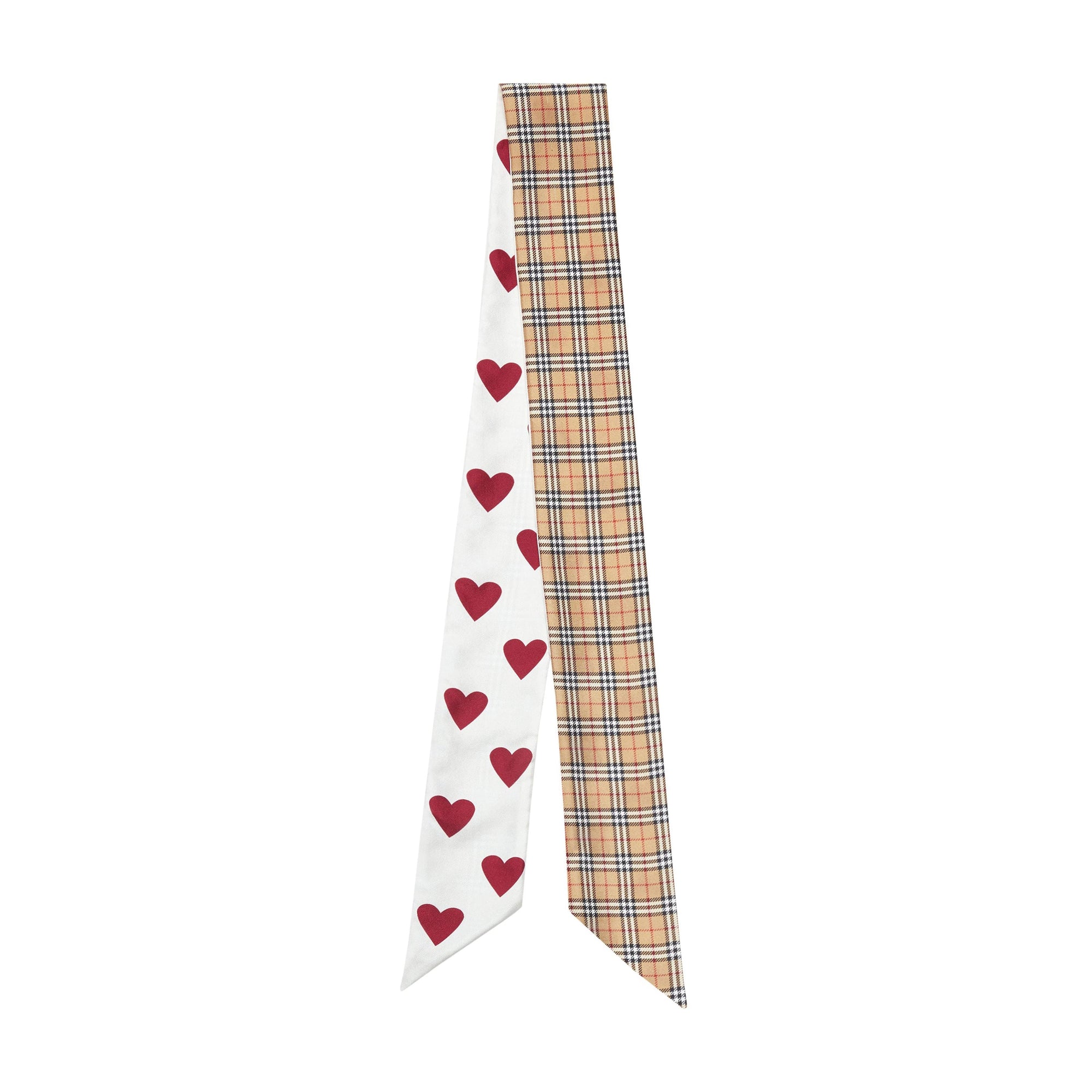 Foulard ultrafin en soie à micro-motif check et cœurs - Multicolor