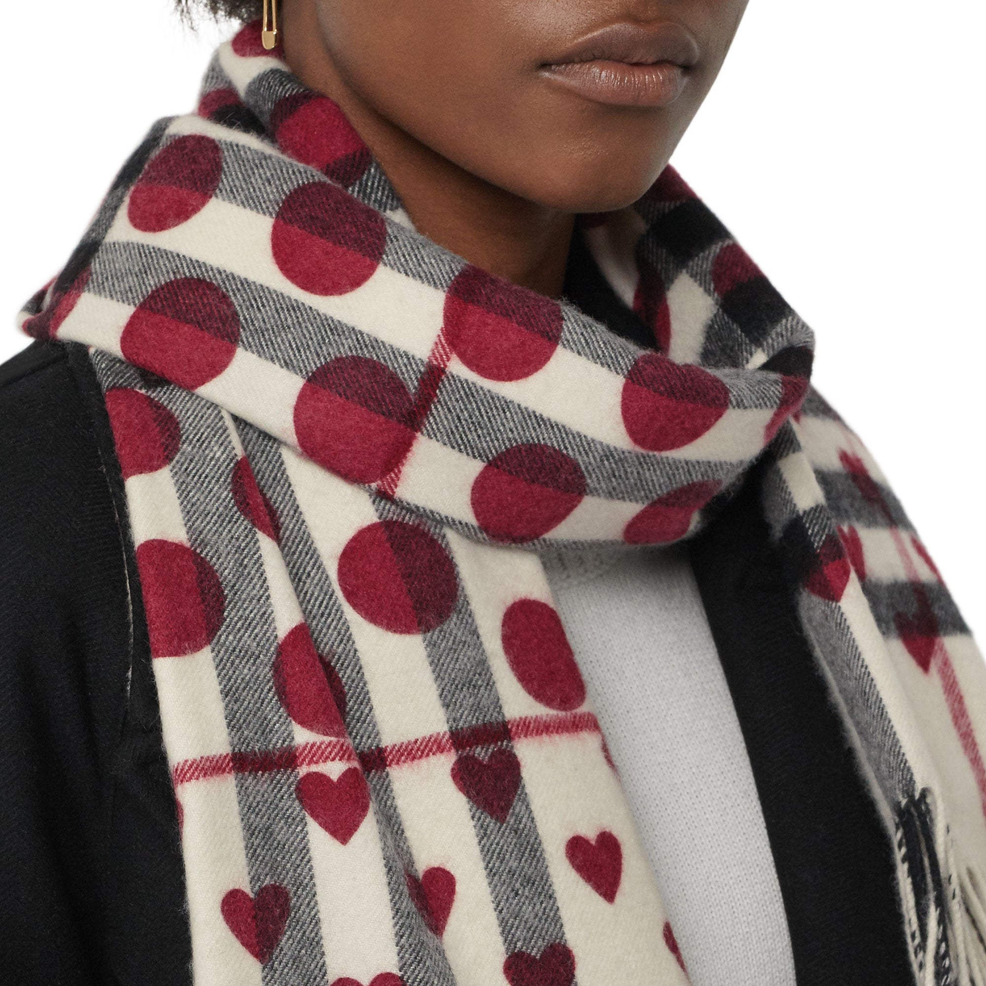 Écharpe en cachemire à motif check et cœur - Windsor Red