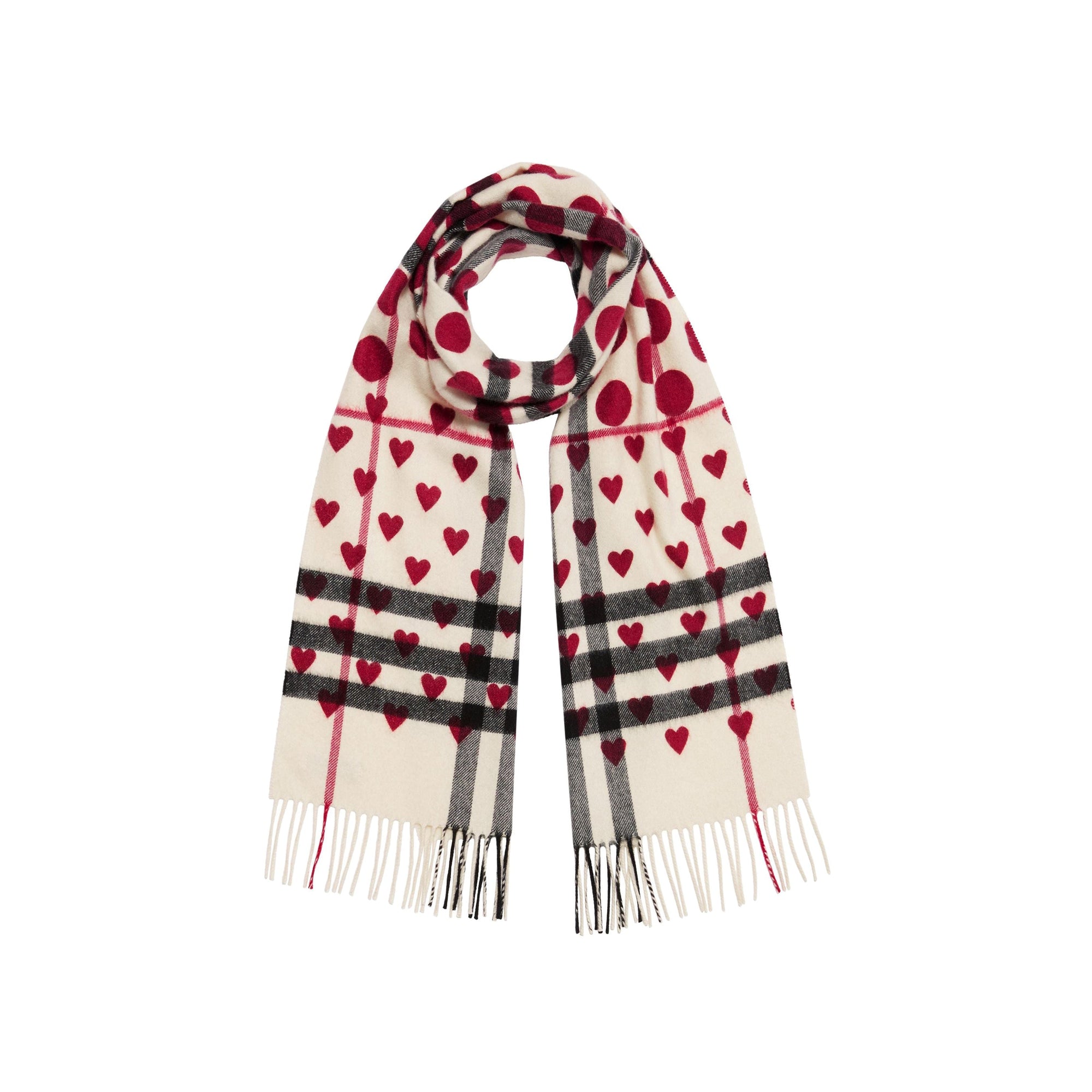 Écharpe en cachemire à motif check et cœur - Windsor Red