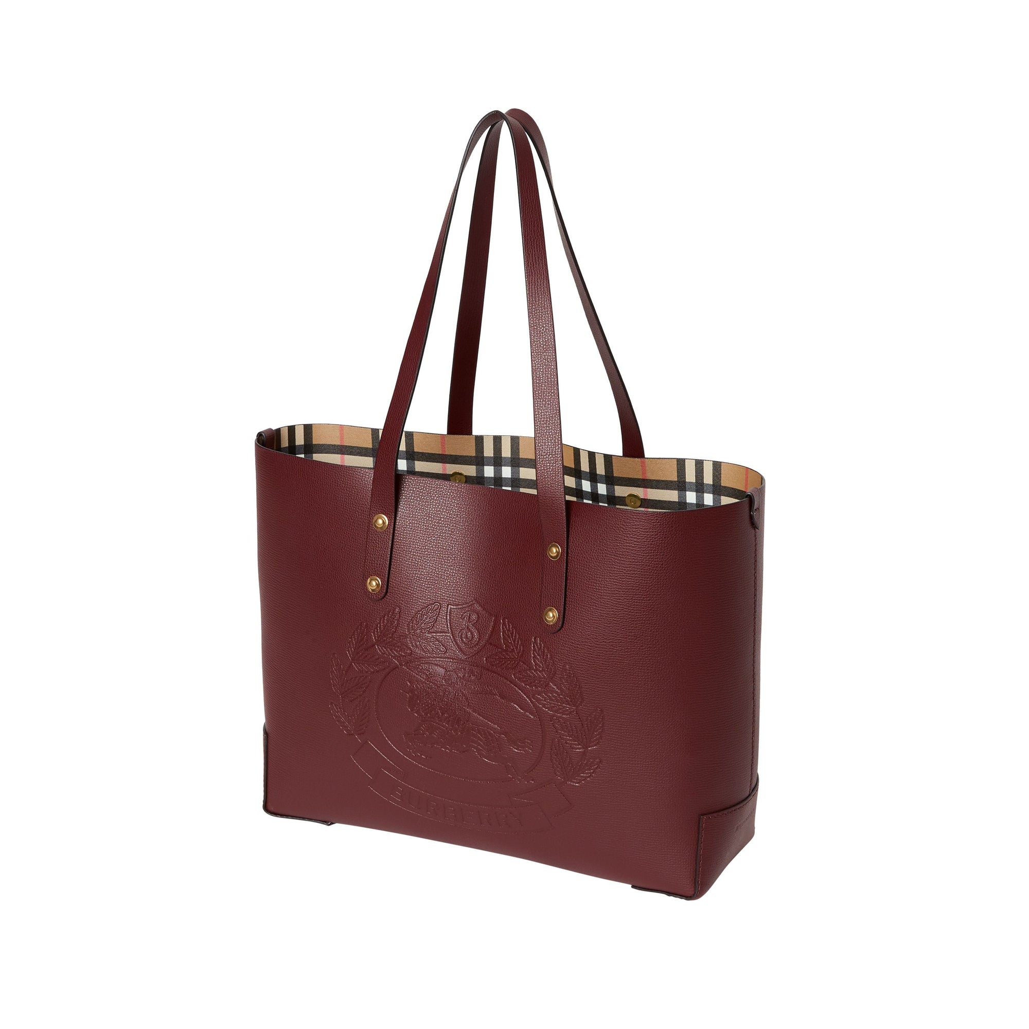 Petit sac cabas en cuir à écusson - Burgundy