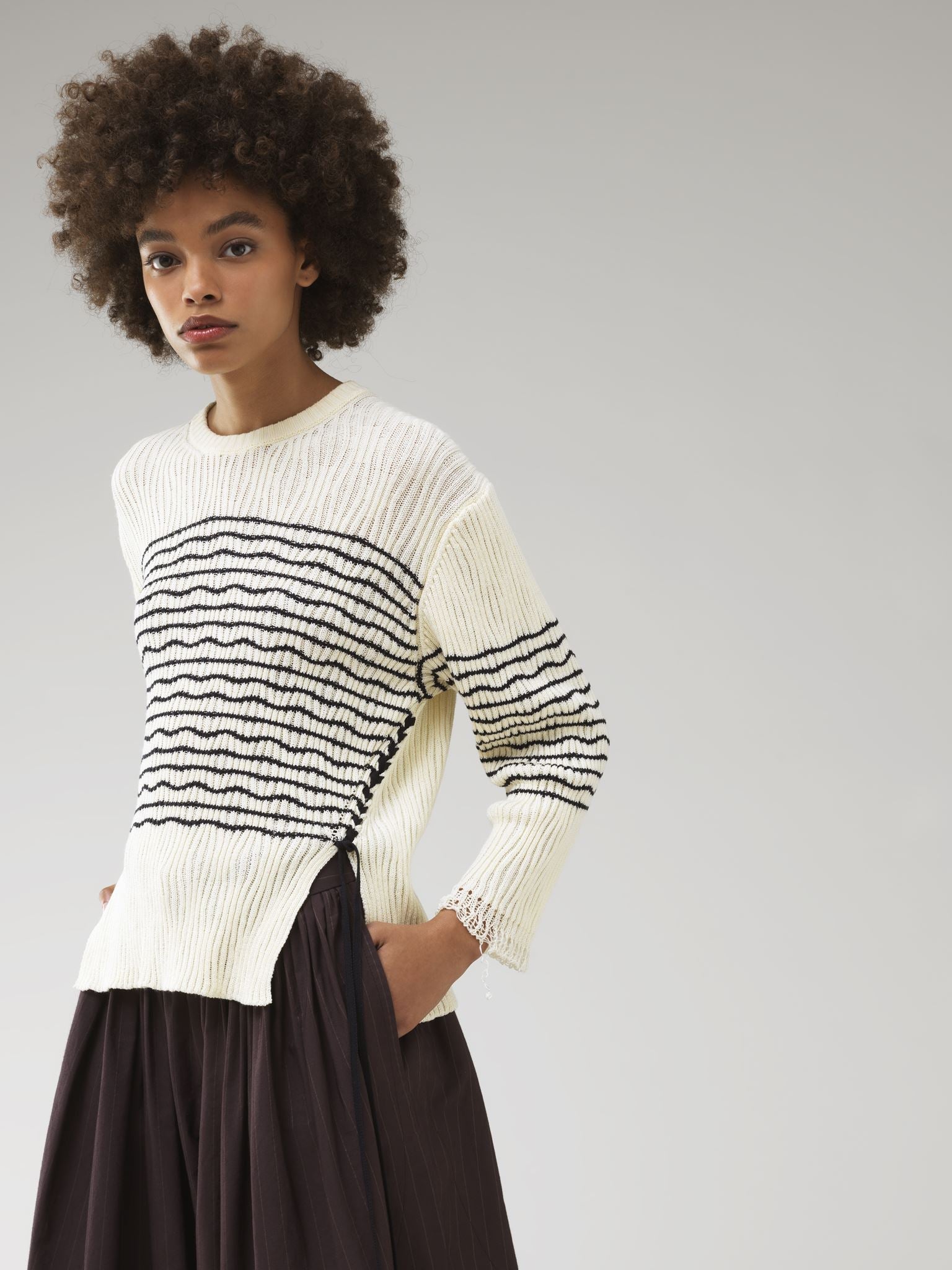 Pull marinière lacé - Seedpearl Beige
