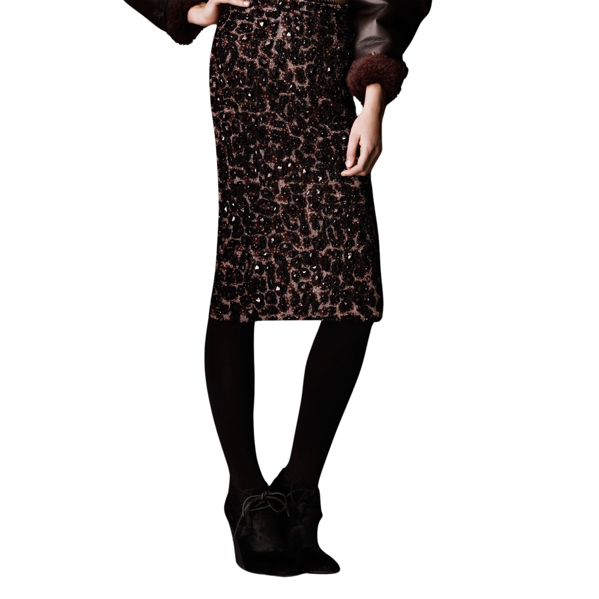 Jupe en laine extensible perlée - Mid Camel