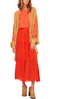 Jupe longue en soie viscose - Rouge