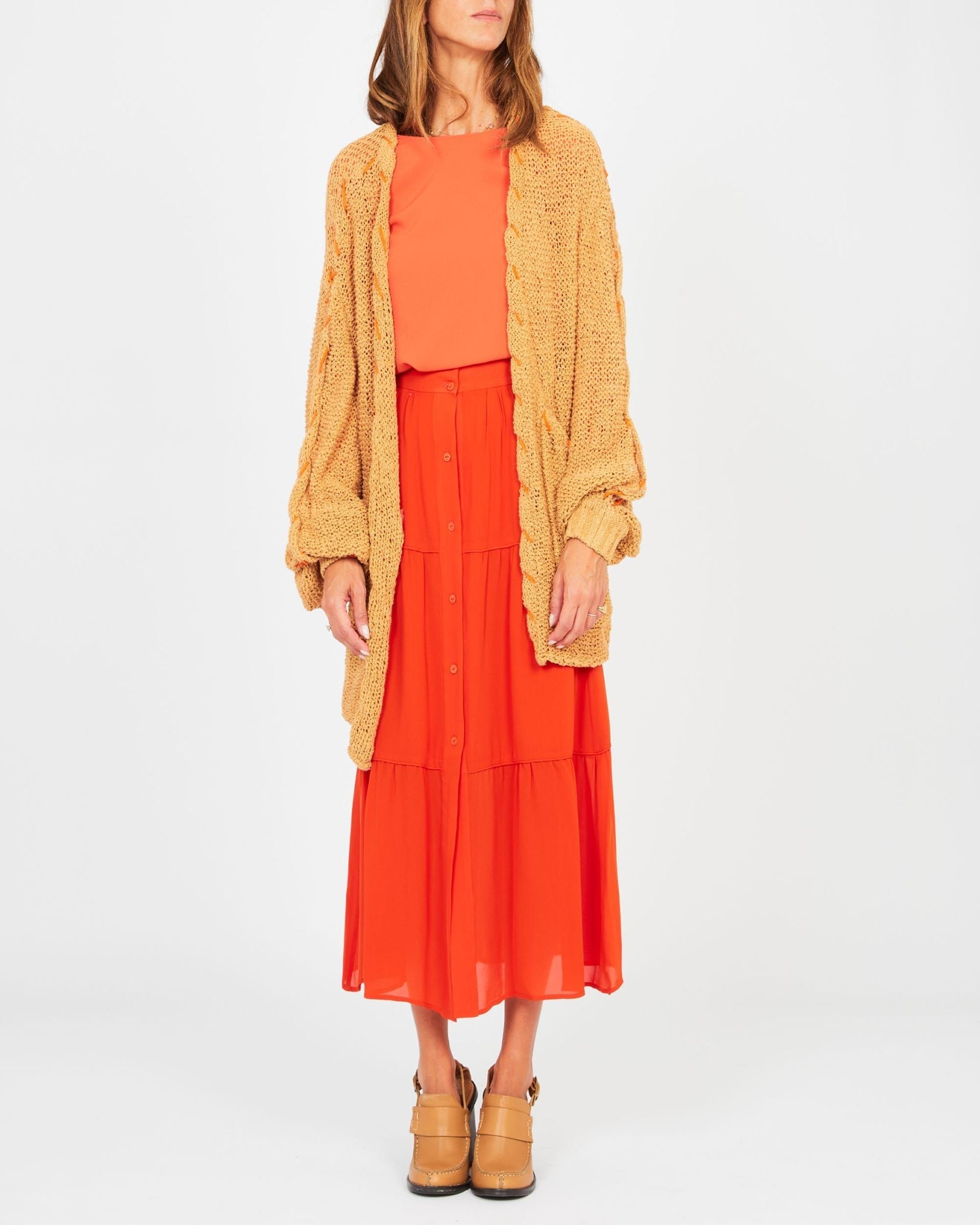 Jupe longue en soie viscose - Rouge