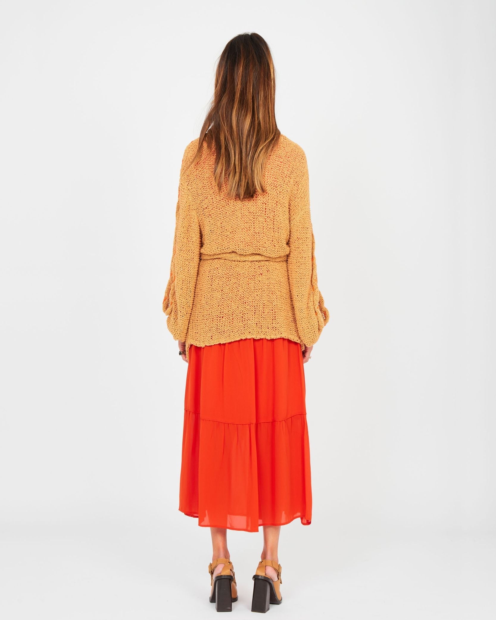 Jupe longue en soie viscose - Rouge