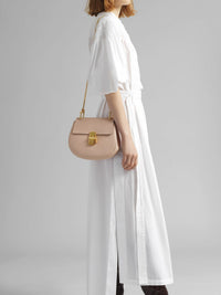 Sac porté épaule Drew en cuir - Cement Pink