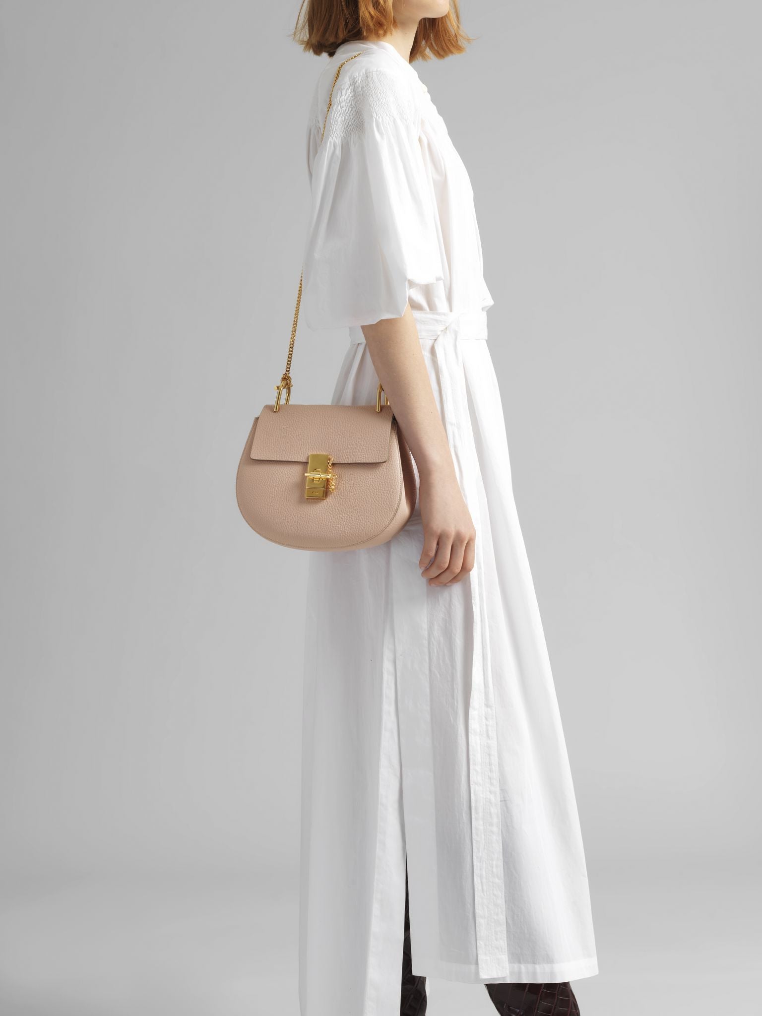 Sac porté épaule Drew en cuir - Cement Pink
