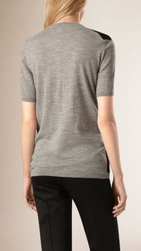 T-shirt en laine à motif coup de pinceau brodé - Light Grey & Melange Black