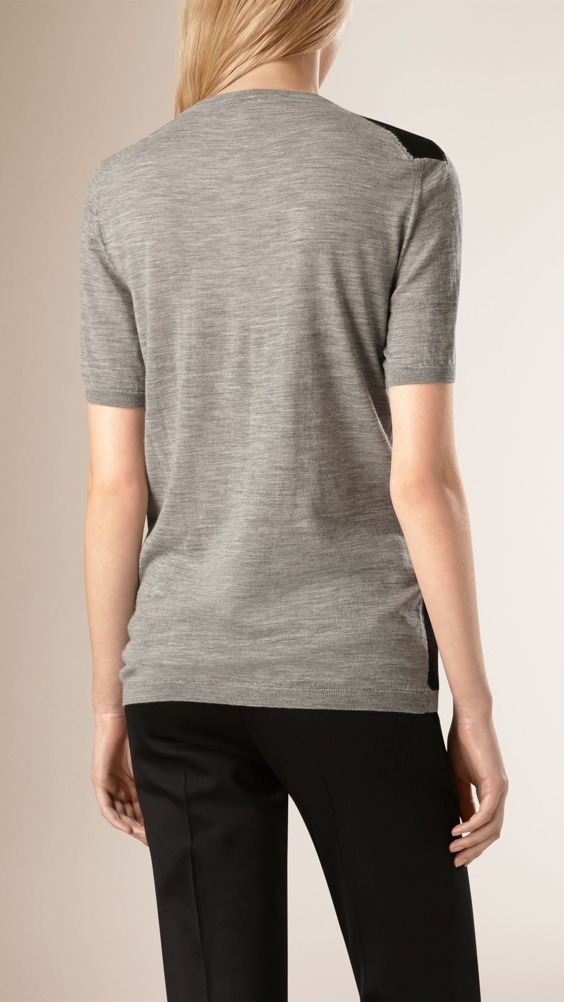 T-shirt en laine à motif coup de pinceau brodé - Light Grey & Melange Black