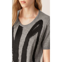 T-shirt en laine à motif coup de pinceau brodé - Light Grey & Melange Black