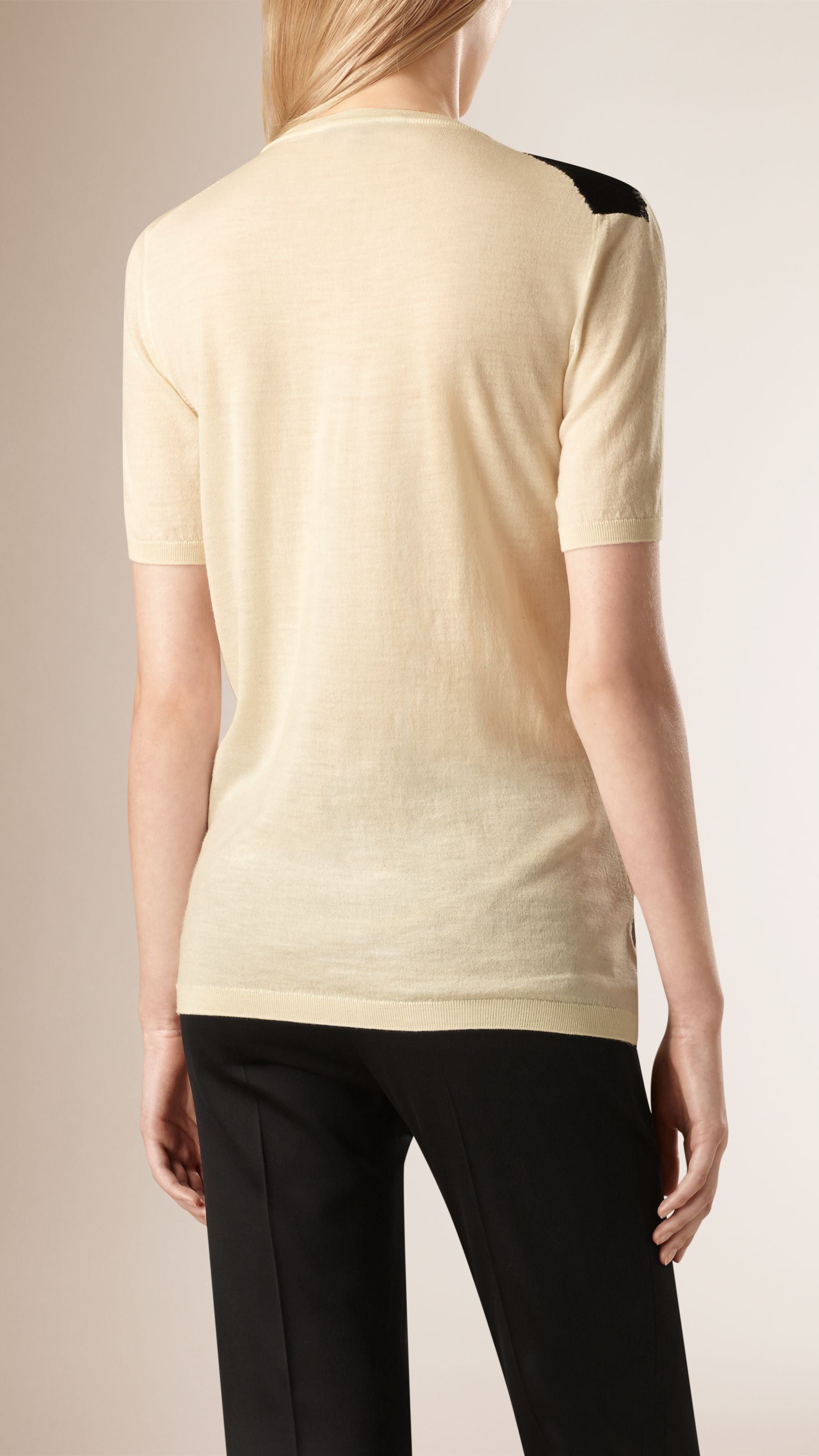 T-shirt en laine à motif coup de pinceau brodé - Natural White & Black