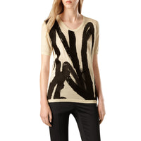 T-shirt en laine à motif coup de pinceau brodé - Natural White & Black