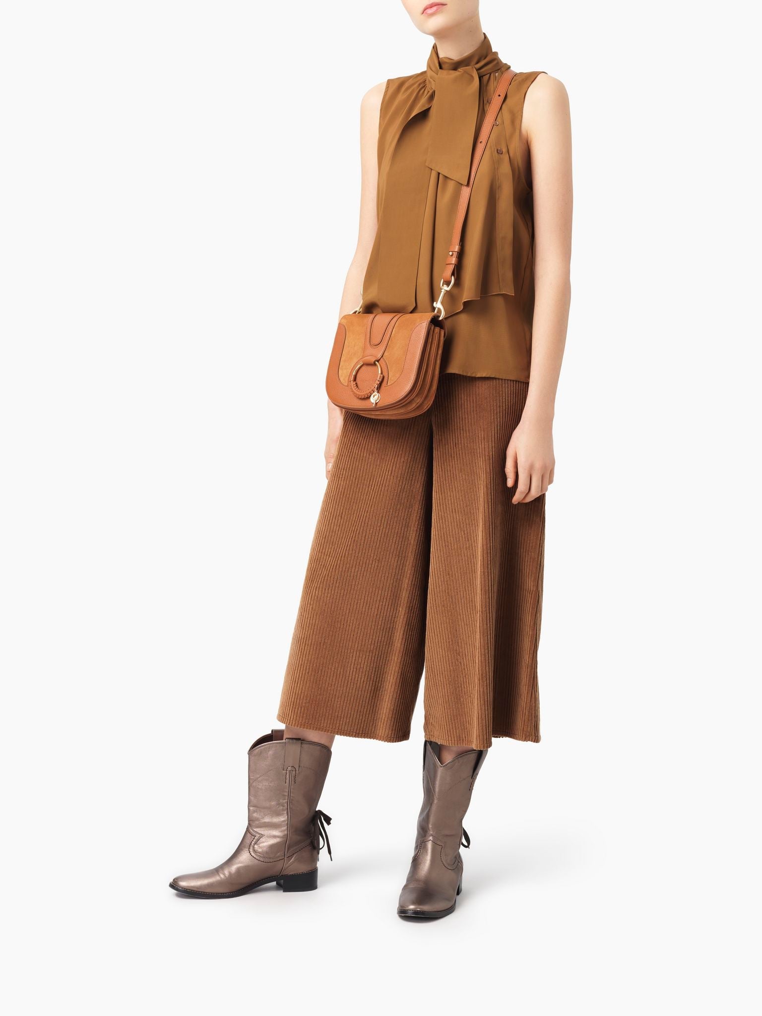 Sac porté épaule Hana en cuir - Caramello & Light Tan