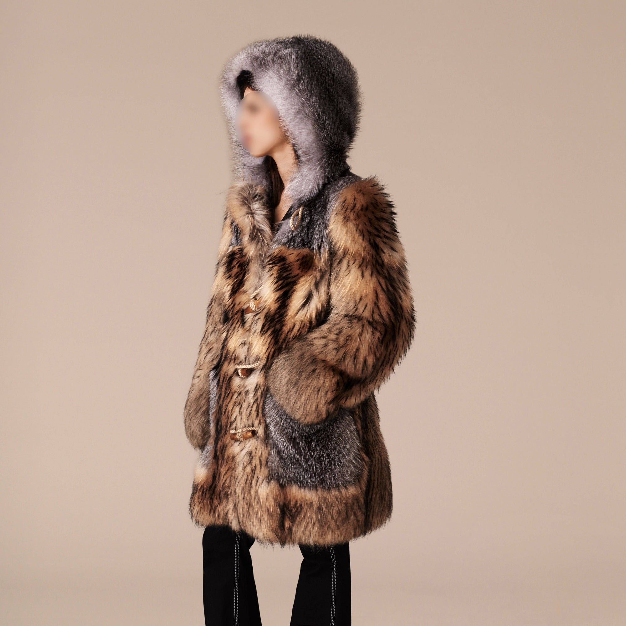 Duffle-coat oversize en fourrure - Camel