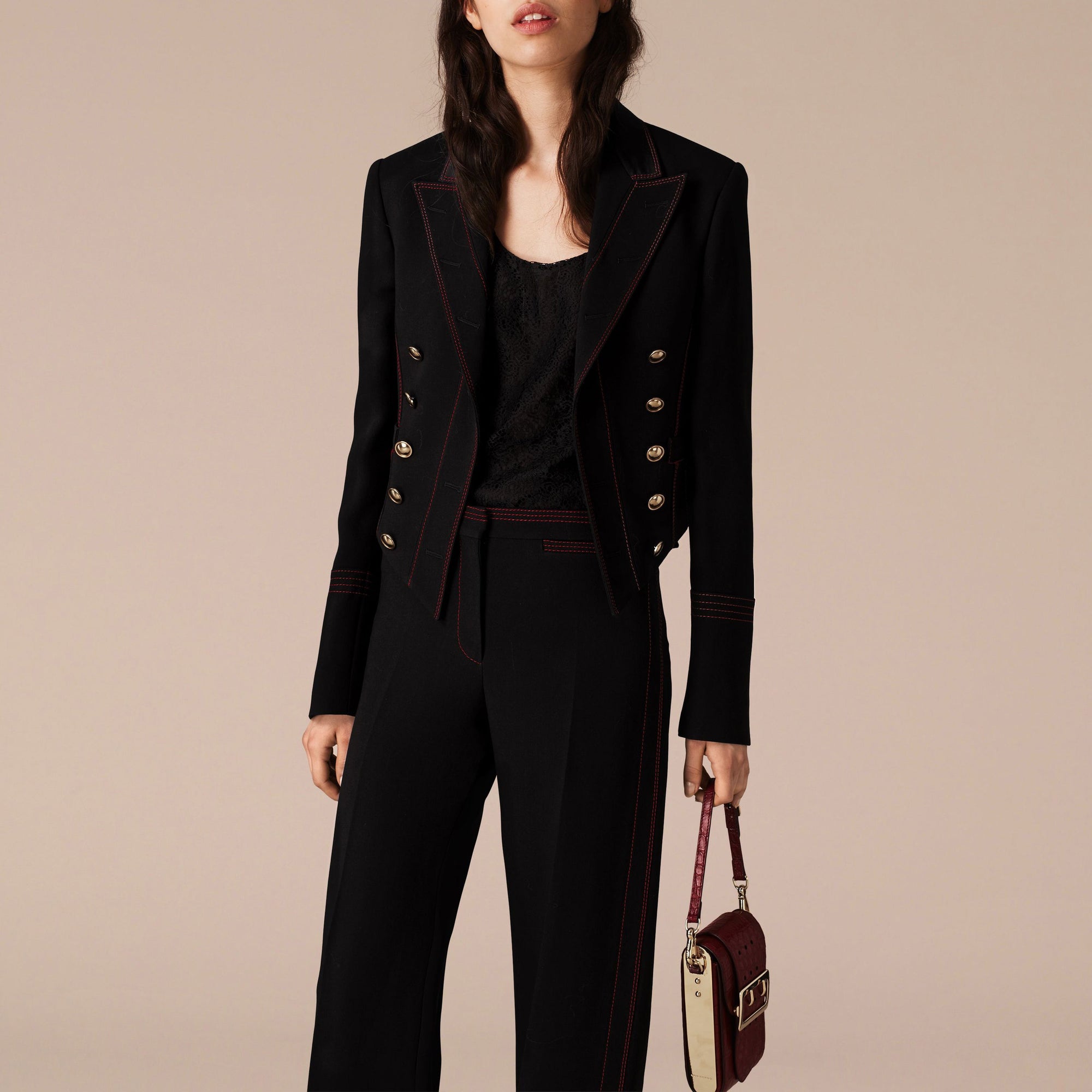 Veste militaire en sergé de soie et de laine - Black