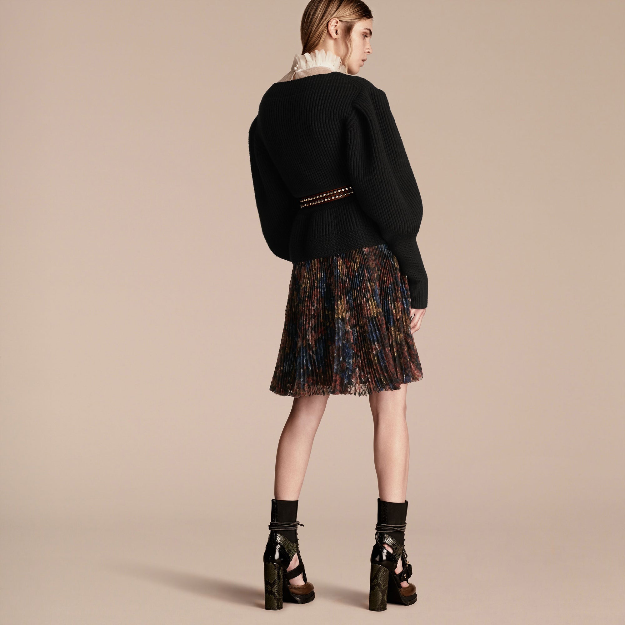 Pull en laine et cachemire à manches bouffantes - Black