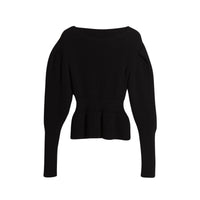 Pull en laine et cachemire à manches bouffantes - Black