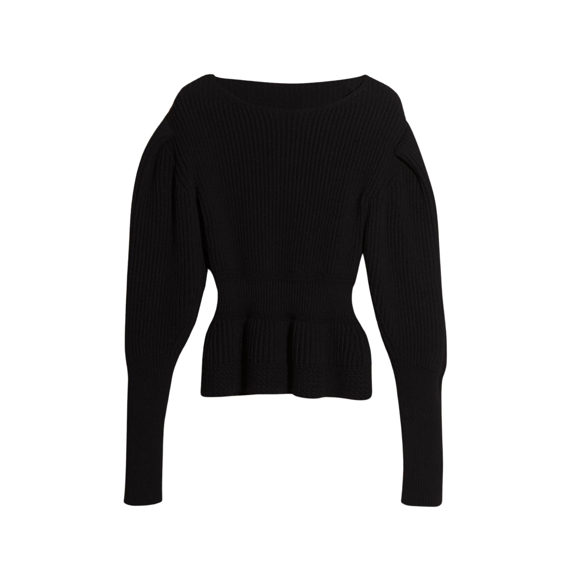 Pull en laine et cachemire à manches bouffantes - Black