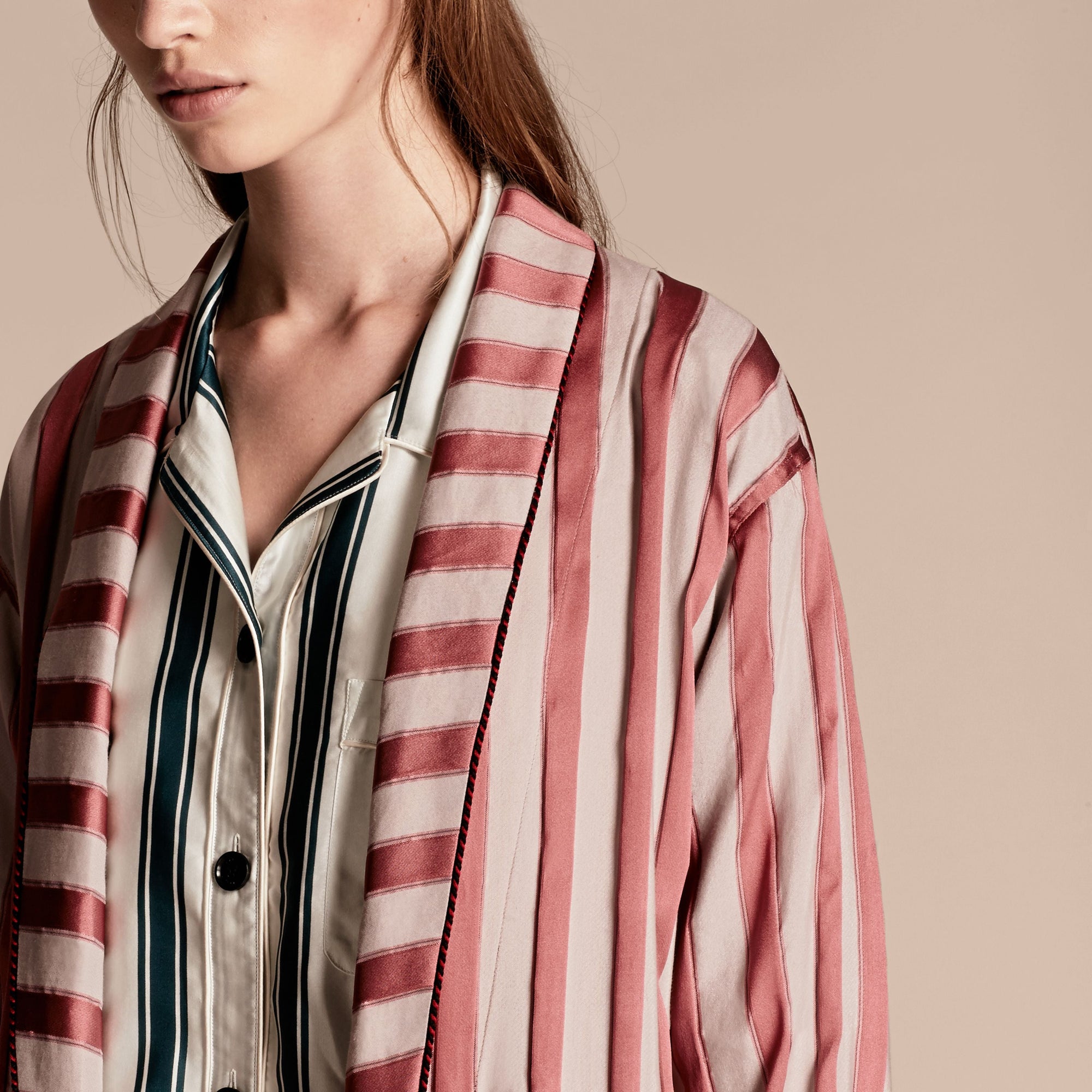 Manteau peignoir en coton et soie mélangés - Antique Blush