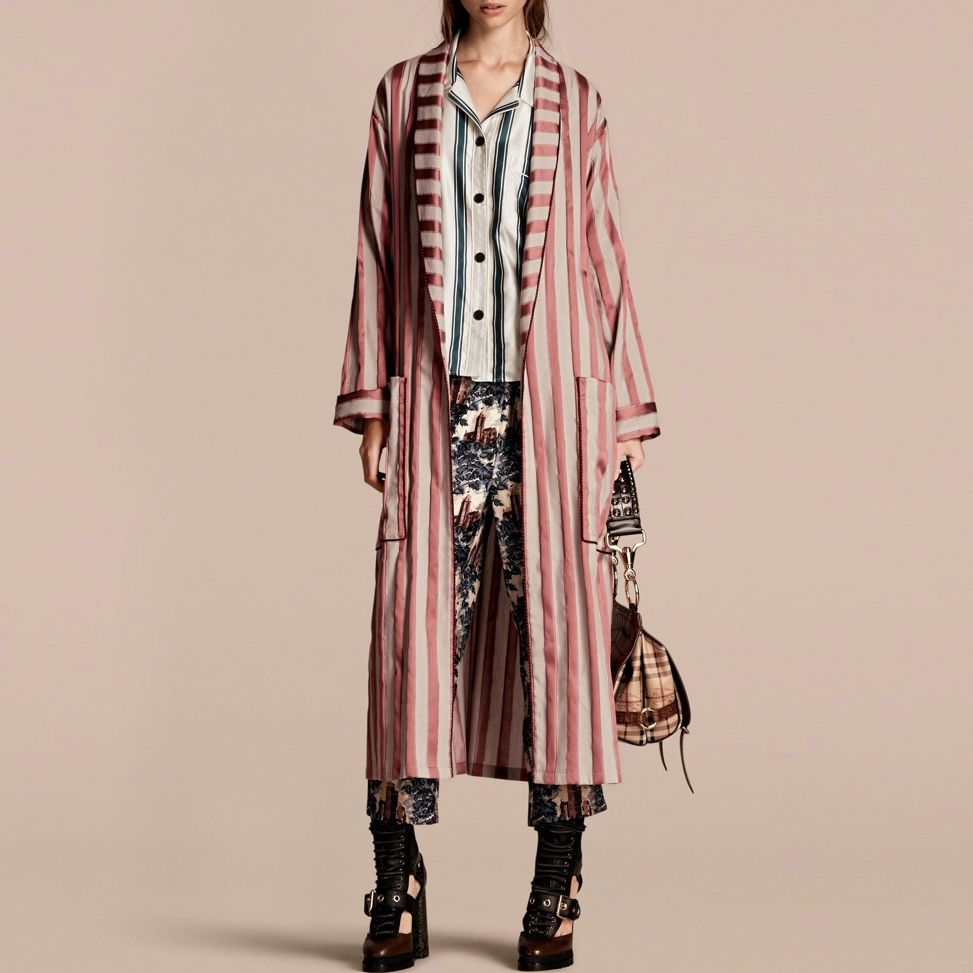 Manteau peignoir en coton et soie mélangés - Antique Blush