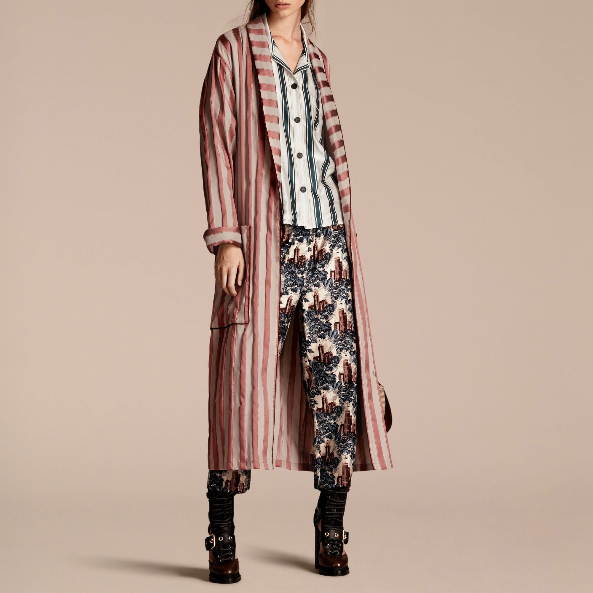 Manteau peignoir en coton et soie mélangés - Antique Blush