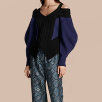 Pull en laine et cachemire à épaules dénudées - Navy & Black