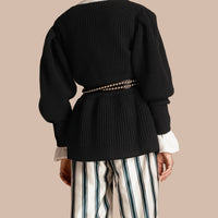 Cardigan en laine et cachemire à manches bouffantes - Black