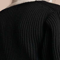 Cardigan en laine et cachemire à manches bouffantes - Black