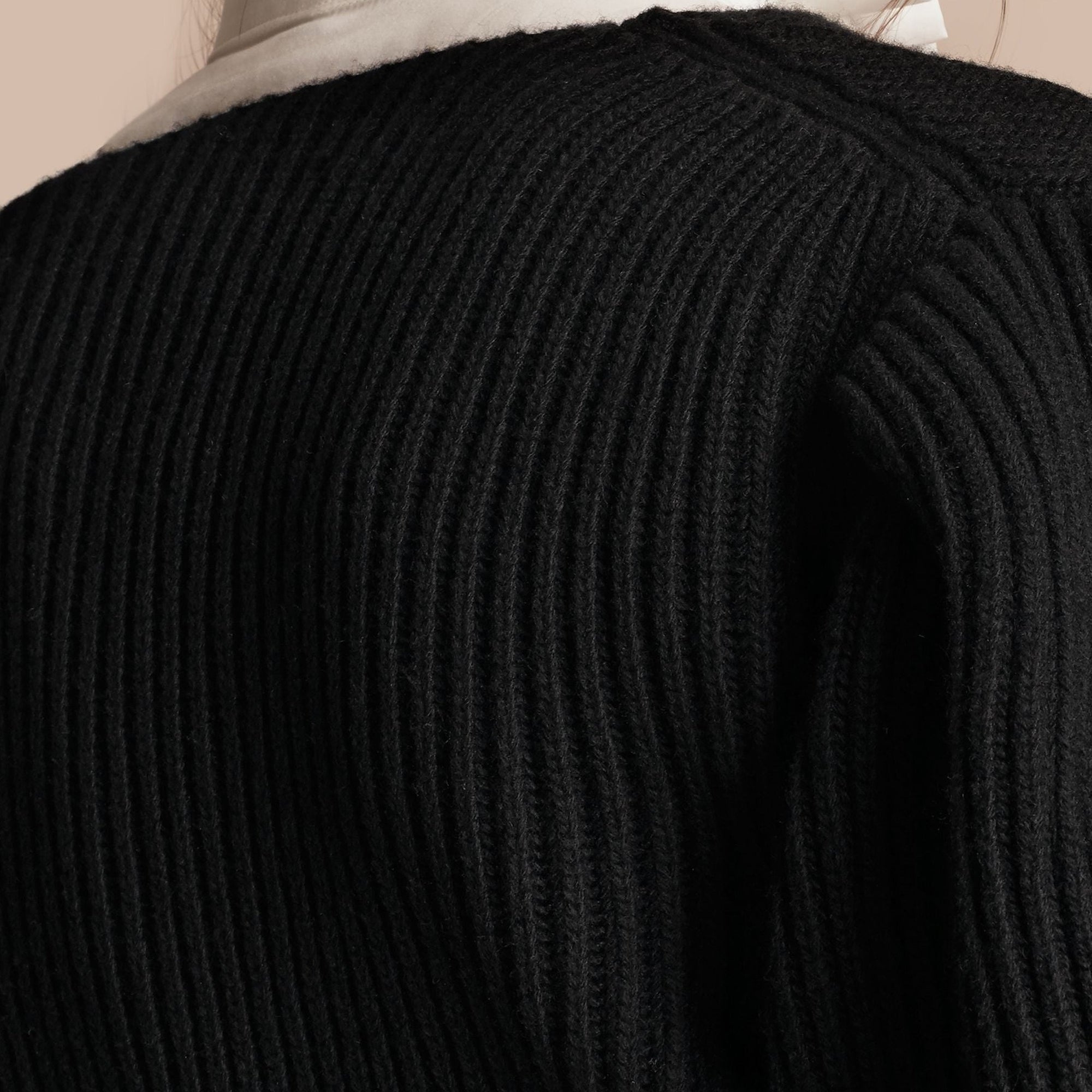 Cardigan en laine et cachemire à manches bouffantes - Black