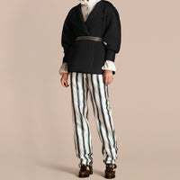 Cardigan en laine et cachemire à manches bouffantes - Black