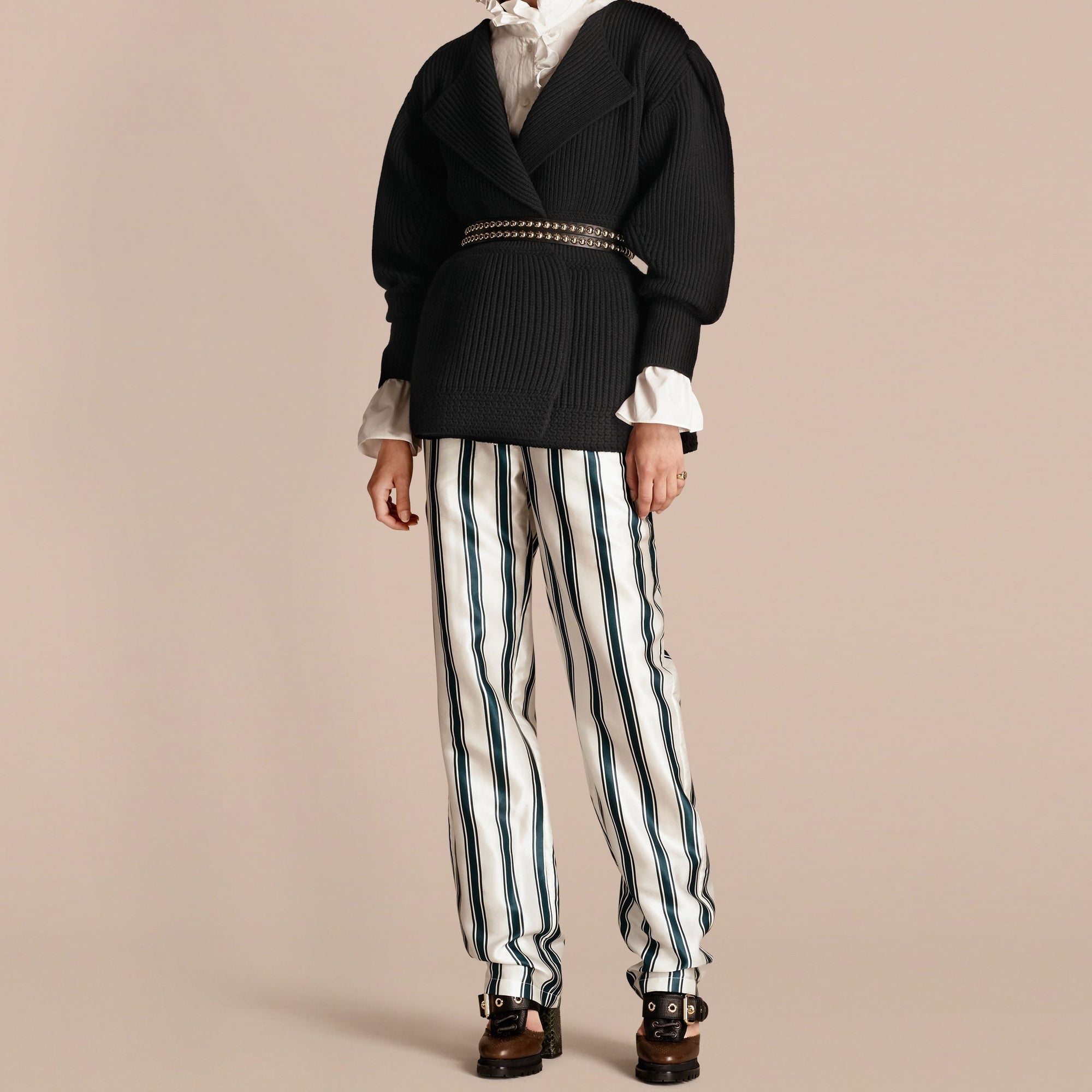 Cardigan en laine et cachemire à manches bouffantes - Black